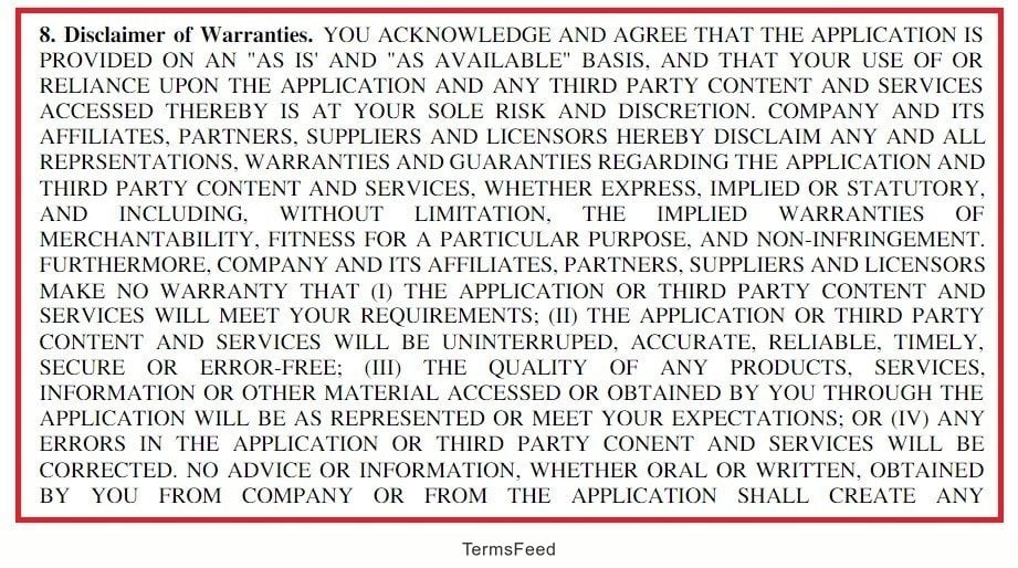 Example of Disclaimer of Warranties in EULAs