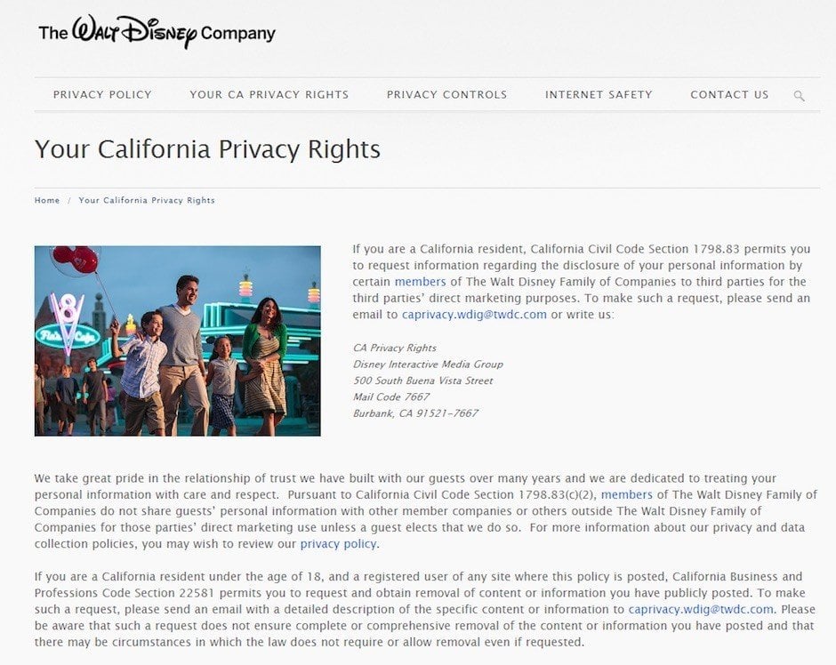 Disney: Your California Privacy Rights Notice