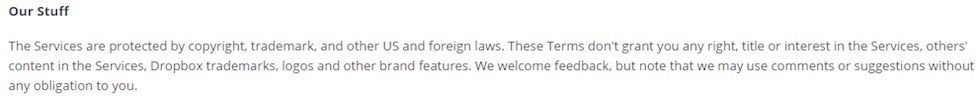 Our Stuff clause from Dropbox Terms of Service