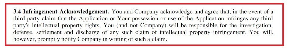 Example of Infringement Acknowledgement Clause