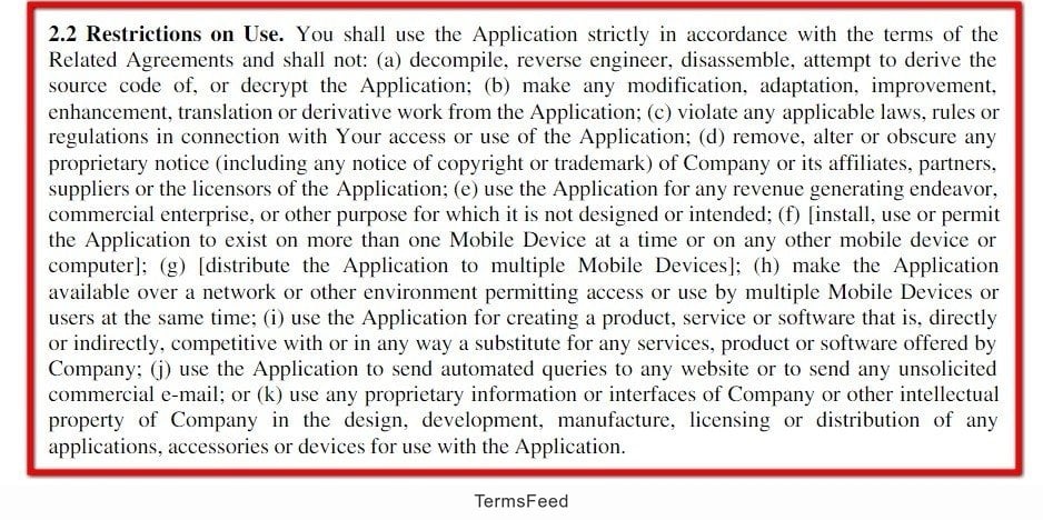 Example of Restrictions on Use Clause