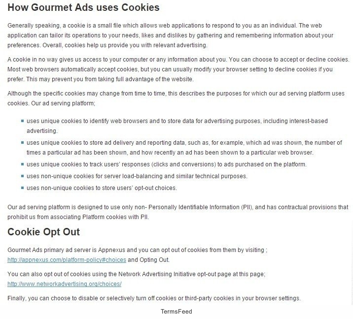 Gourmet Ads: How Gourmet Ads uses Cookies
