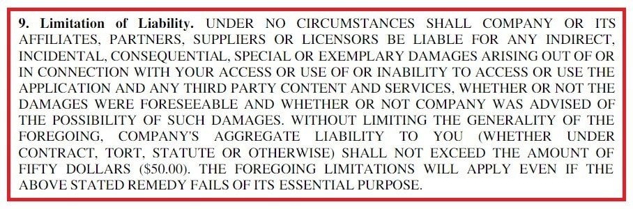 Example of Limitation of Liability Clause