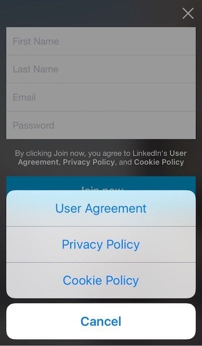 LinkedIn: Choose what agreement to read