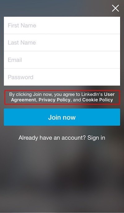 LinkedIn: Create an account via iOS app