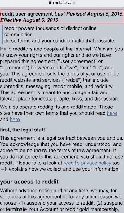 reddit app: open User Agreement of reddit