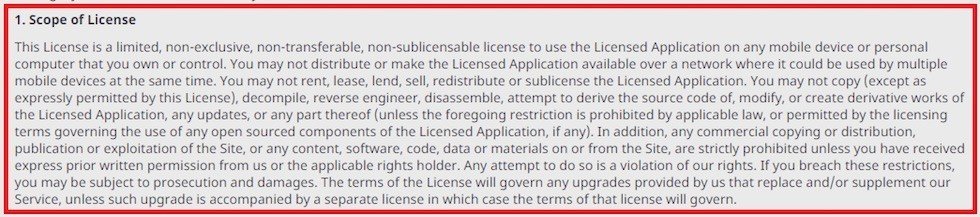 EULA of Viber app: Scope of License clause