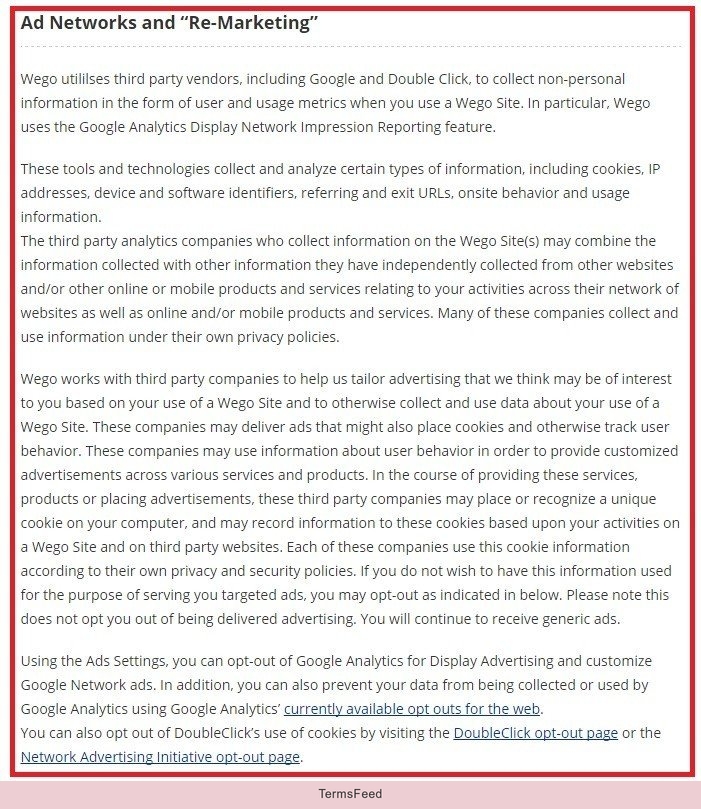 WeGo: Example of Ad Networks and Remarketing Clause