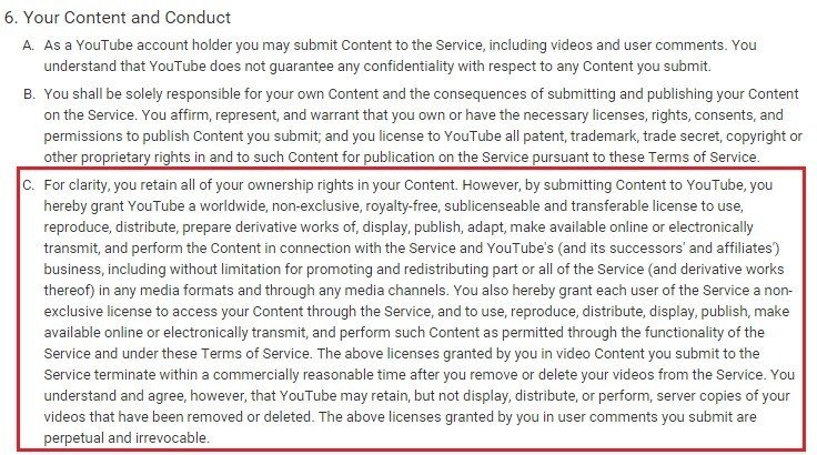 YouTube Content and Conduct Clause