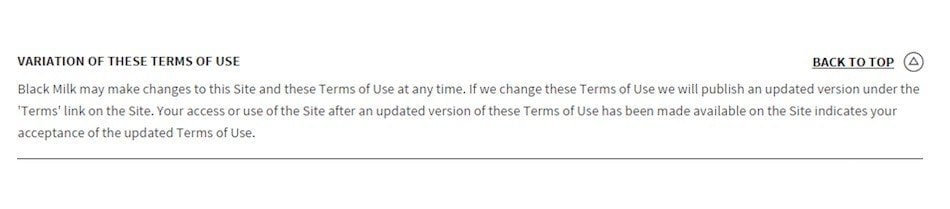 BlackMilk: Clause on Variation of Terms of Use