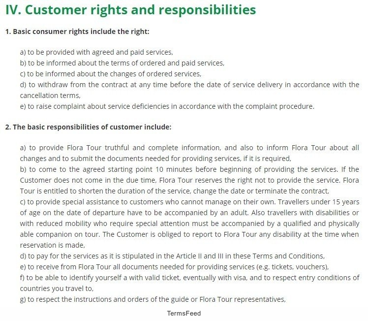 Flora Tour Terms and Conditions: Customer Rights, Responsibilities Clause