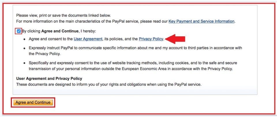 PayPal: Agree &amp; Continue to create Business Account