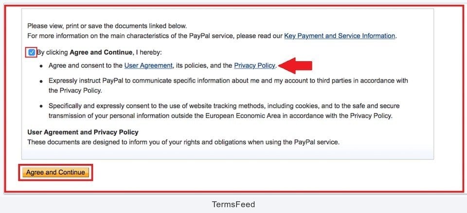 PayPal: Agree and Continue to create Business Account