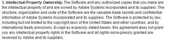 IP clause in Adobe Photoshop CS3 EULA