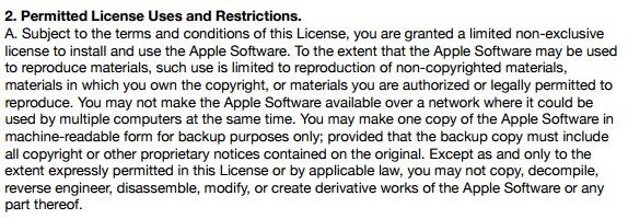 Apple iTunes License: Permitted License Uses clause