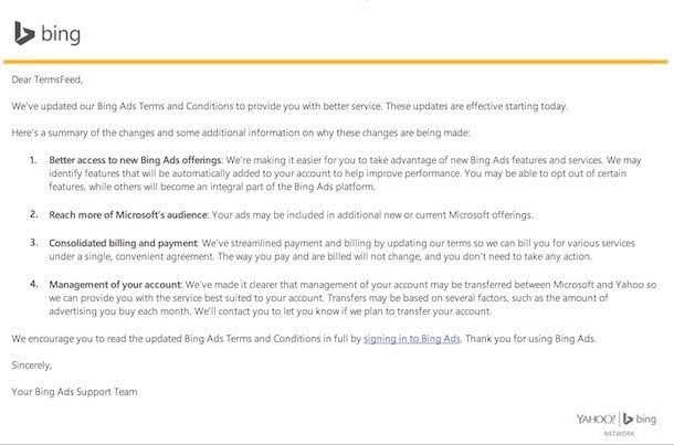 Bing Ads: Terms and Conditions Updated