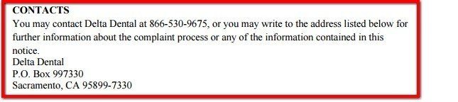 Contacts clause in HIPAA Notice of Delta Dental