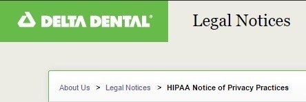 Section of Legal Notices from Delta Dental website
