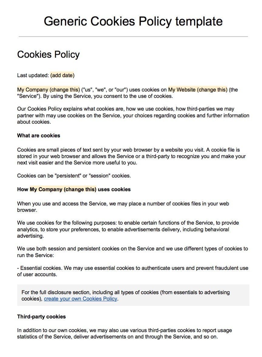 Sample Cookies Policy Template - TermsFeed