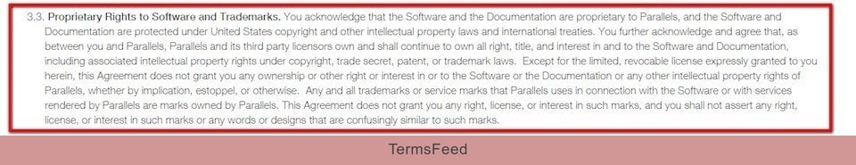 Copyright infringement clause in Parallels software agreement