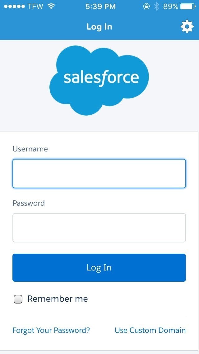 Login screen in SalesForce iOS app