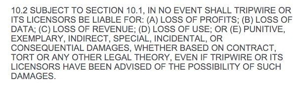 Limitation of liability clause in Tripwire agreement, part 2