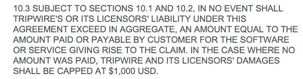 Limitation of liability clause in Tripwire agreement, part 3