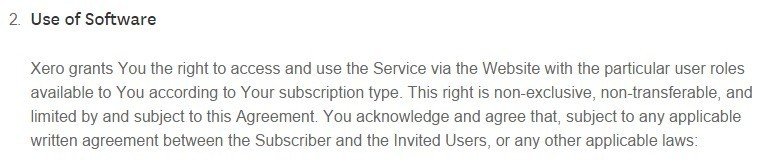 Use of Software clause in Terms of Use of Xero