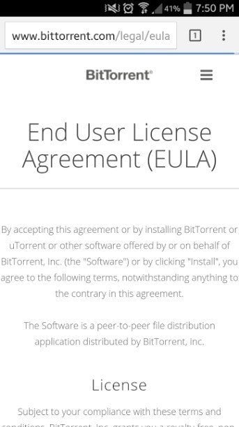 EULA in Safari Browser from Bleep App