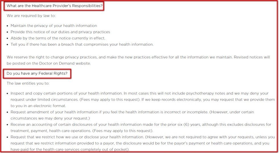 User Rights in the Doctor On Demand HIPAA Notice