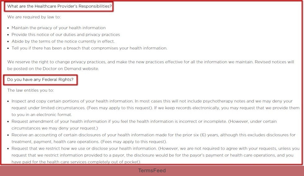 User Rights in the Doctor On Demand HIPAA Notice