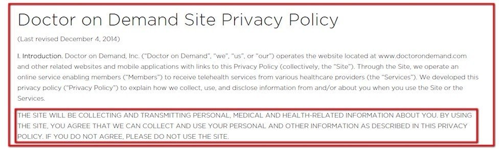 Privacy Policy of Doctor On Demand: Collecting health information