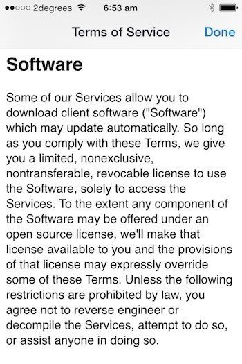 Software clause in Terms of Service of Dropbox