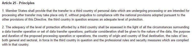 Article 25 Principles from EU Directive
