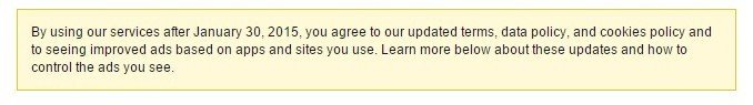 Notification example from Facebook on legal agreements update