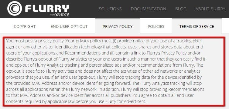 Opt-out requirement in Flurry Privacy Policy