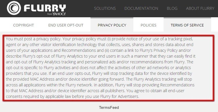 Opt-out requirement in Flurry Privacy Policy