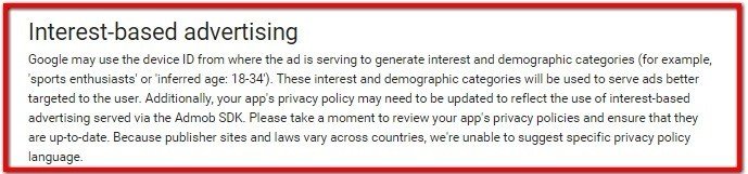 Interest-based policies in Google AdMob SDK