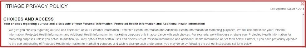 iTriage Privacy Policy: Choices and Access clause