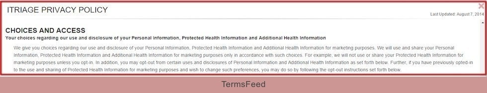 iTriage Privacy Policy: Choices and Access clause