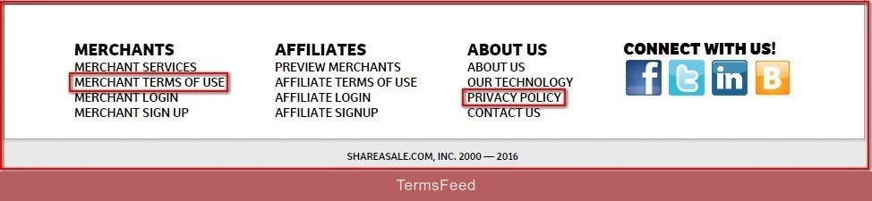 ShareASale Website Footer: Highlight Legal Links