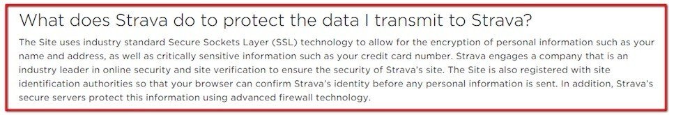 SSL and Security Clause in Strava Privacy Policy