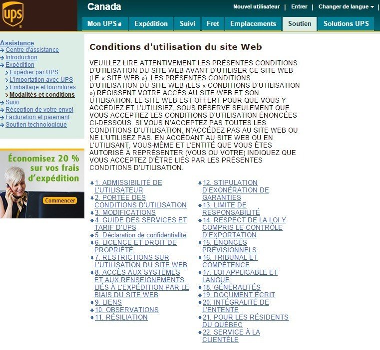 UPS Canada: Conditions d utilisation