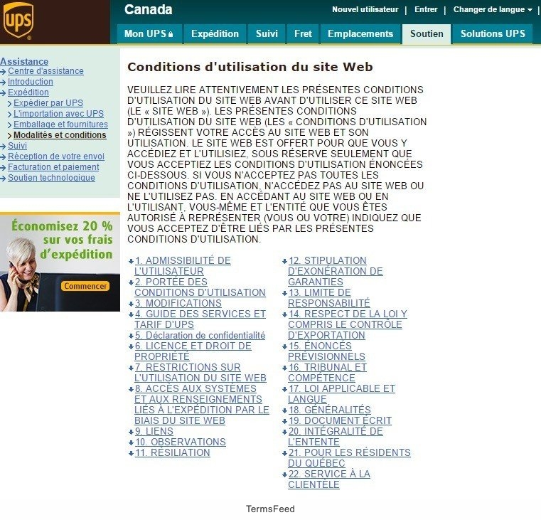 UPS Canada: Conditions d utilisation