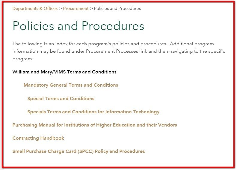 Policies and Procedures of William and Mary