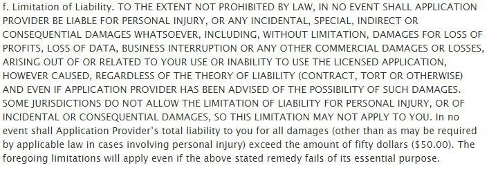 The Limitation of Liability clause in Apple standard EULA