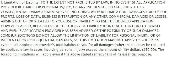 The Limitation of Liability clause in Apple standard EULA