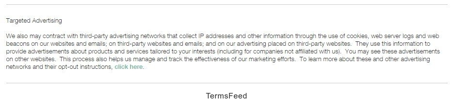 Targeted Advertising section in Clinique Privacy Policy