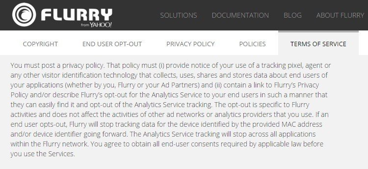 Flurry Terms of Service: You must post Privacy Policy