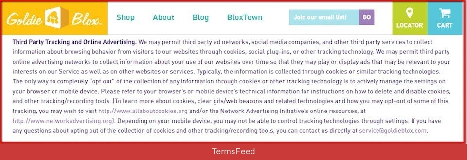 Third party tracking and advertising with Goldie Blox